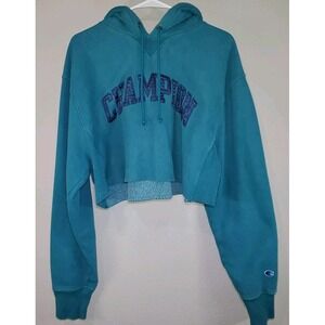 Champion Reverse Weave Women's Crop Hoodie Sweatshirt Medium Green